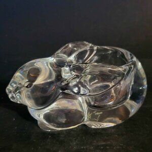 Vintage Indiana Glass Clear Crystal Bunny Rabbit Votive Tea Light Candle Holder